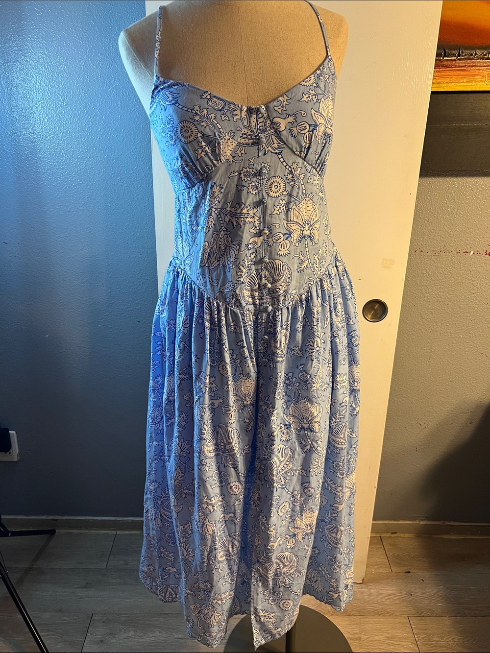 Roller Rabbit Light Blue Floral Midi Dress